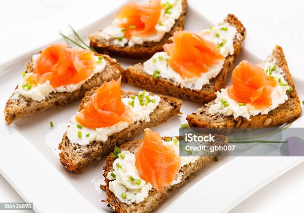 Sandwiches With Smoked Salmon Stock Photo - Download Image Now - Appetizer, Bread, Breakfast