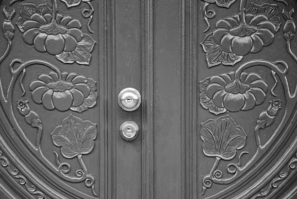 Black and white oriental wooden doors.