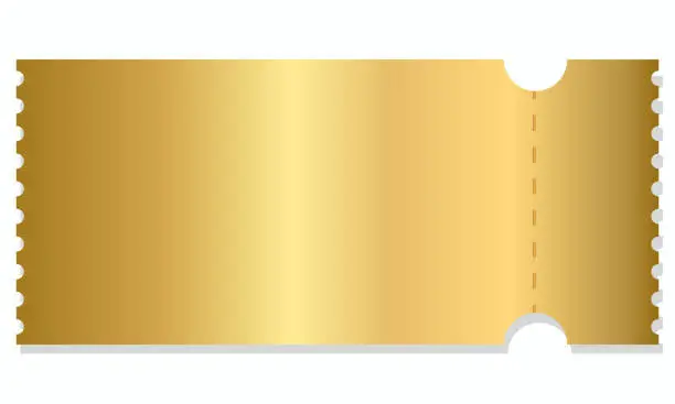 Vector illustration of blank golden coupon or ticket. Golden sticker discount template. Vector illustration