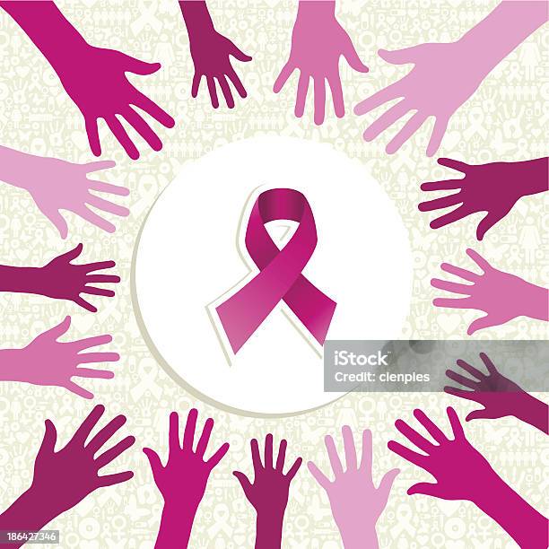Fita De Consciencialização Contra O Cancro Da Mama Em Mulheres Com Mãos Vector Ficheiro - Arte vetorial de stock e mais imagens de Cancro