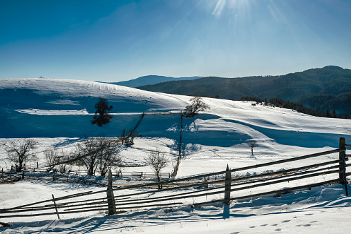 Winter in Rhodope mountains. Bulgaria, Europe.