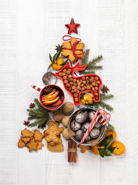 istock Christmas tree-shaped cookies, mulled wine, and decor 1864309065