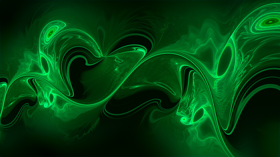 Abstract light trails, perhaps toxic, radioactive or paranormal. Green fractal art background.