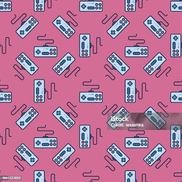 Videogame Controller Vector Retro Controlling Wired Device Colored ...