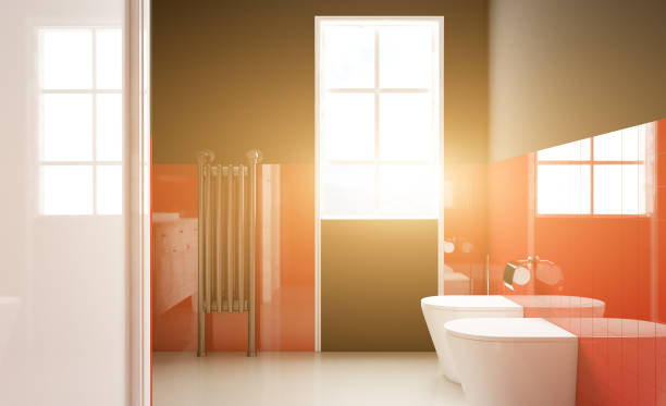 istock Clean and fresh bathroom with natural light. 3D rendering. 1864344782