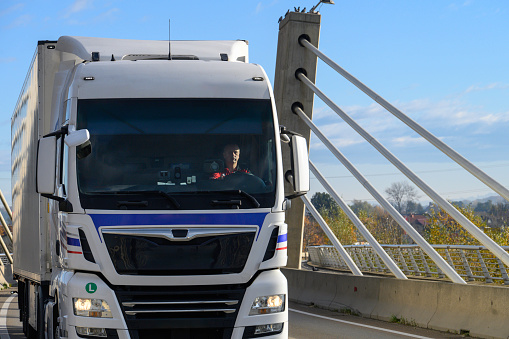 Truck passing through the bridge