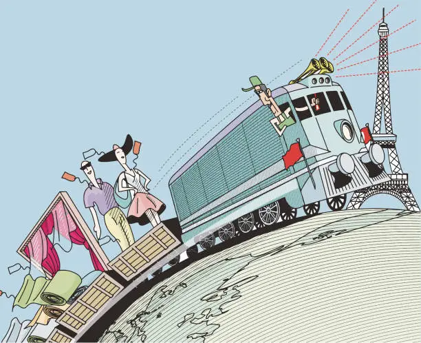 Vector illustration of fashion clothing textile trade train