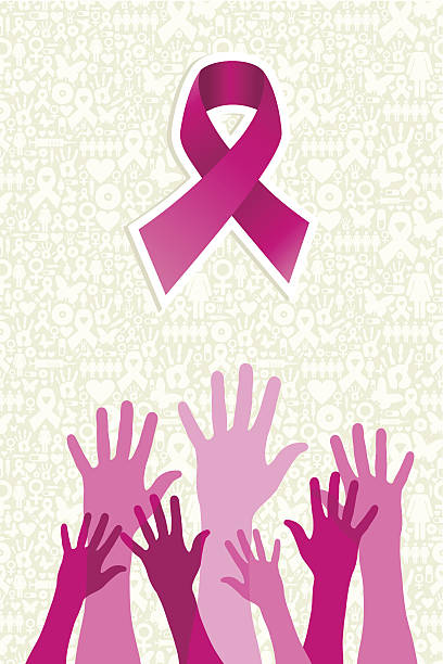 乳がん撲滅協賛リボンベクトルファイル女性の手します。 - breast cancer breast cancer awareness ribbon social awareness symbol human hand点のイラスト素材／クリップアート素材／マンガ素材／アイコン素材