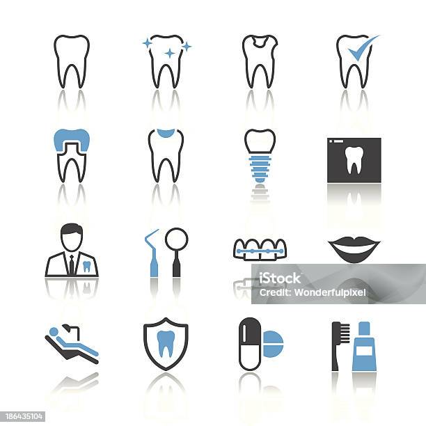 Dental Icons Reflection Theme Stock Illustration - Download Image Now - Icon Symbol, Dentist's Office, Dental Equipment