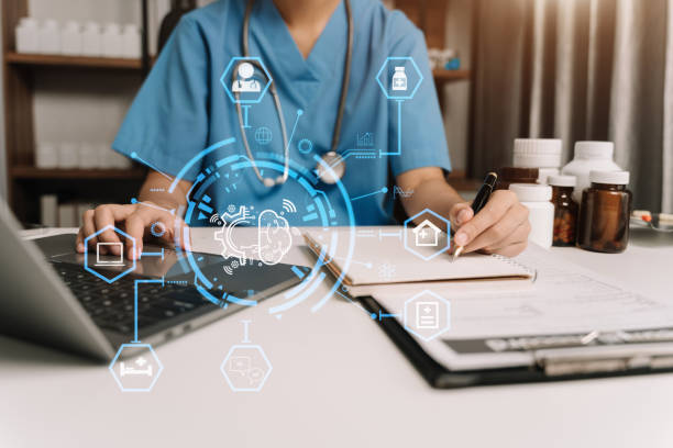 istock Medicine doctor hand working with modern digital tablet computer interface as medical network concept. 1864355830