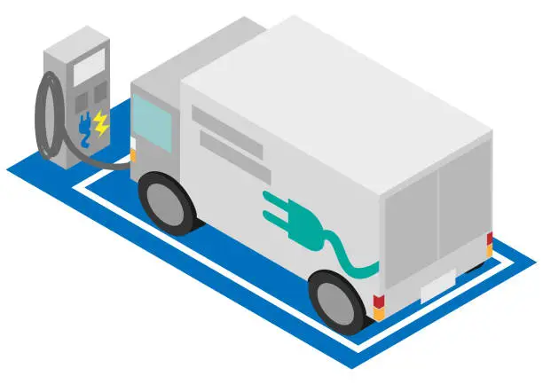 Vector illustration of Image material of isometric electric car truck charging