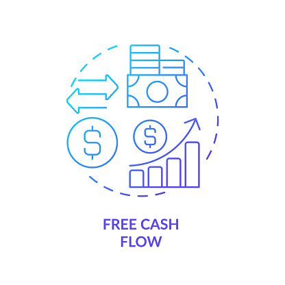 2D gradient free cash flow icon, simple isolated vector, blue thin line illustration representing cash flow management.