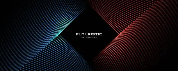 Vector illustration of 3D blue red techno abstract background overlap layer on dark space with glowing lines shape effect decoration. Simple colorful banners. Modern graphic design element future style concept for web banner, flyer, card or brochure cover