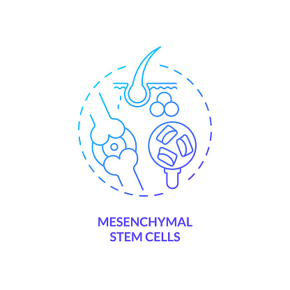 2D gradient mesenchymal stem cells icon, simple isolated vector, thin line blue illustration representing cell therapy.