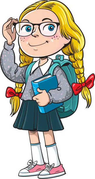 Vector illustration of Cute child school girl.