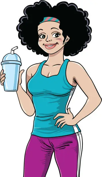 Vector illustration of Woman drinking protein drinks