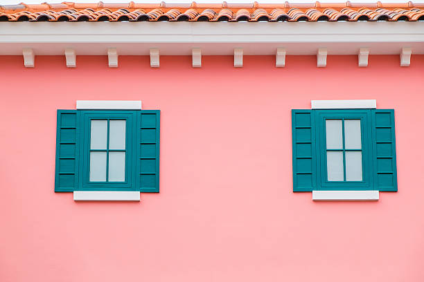 istock Fake windows on lovely pink wall 186442322