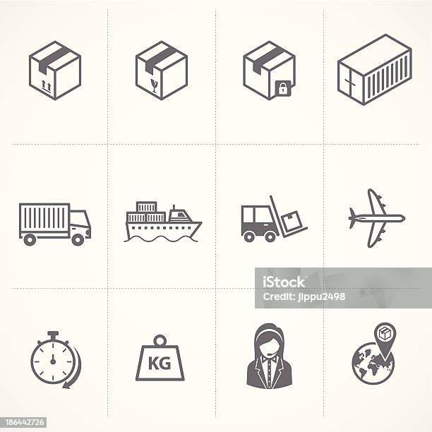 Logistics And Shipping Icons Illustration Stock Illustration - Download Image Now - Airplane, Badge, Box - Container