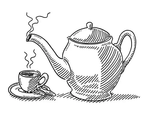 Vector illustration of Teapot And Cup Of Tea Drawing