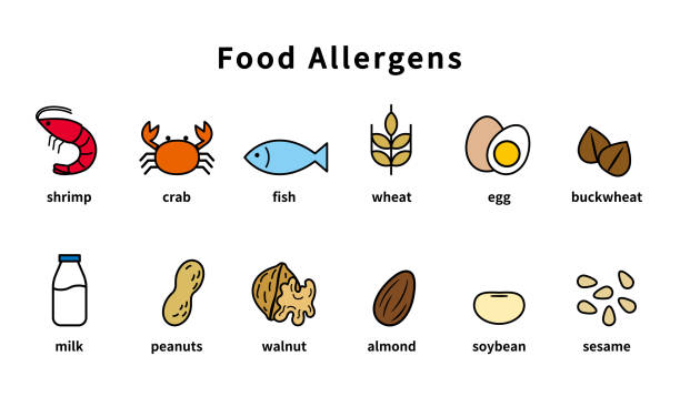 kumpulan ikon untuk pelabelan alergen makanan - food allergies ilustrasi stok