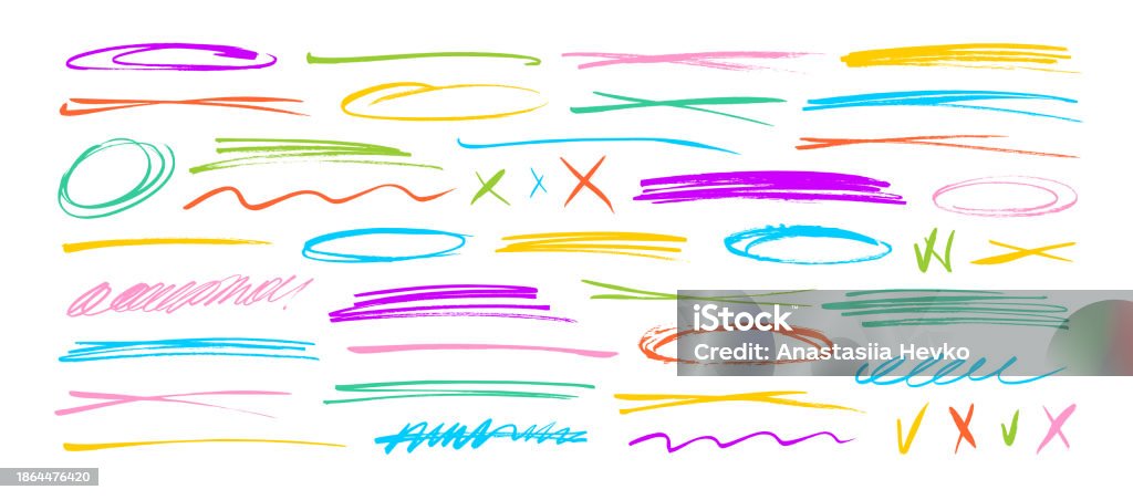 Underline And Strike Through Multicolored Markers Collection Hand Drawn ...