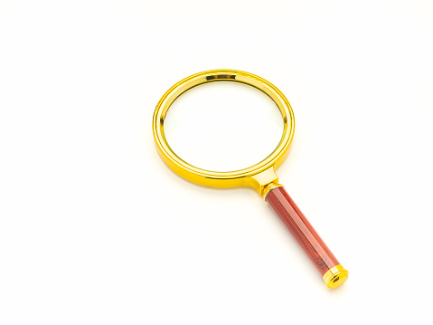 Magnifying glass isolated on a white background. Top view.
