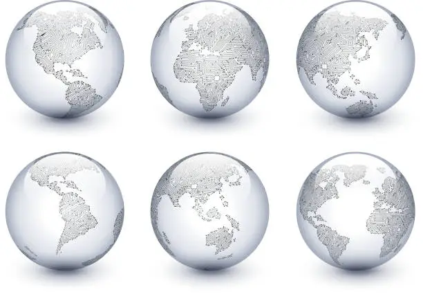 Vector illustration of Technology & Internet royalty-free vector graphics on World Globe Set
