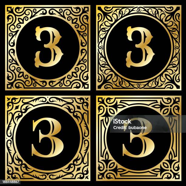 Number Three In Golden Frame Stock Illustration - Download Image Now