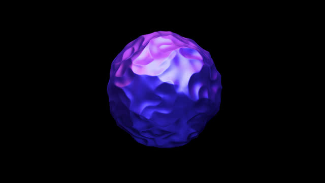 Rotating ultraviolet 3D sphere on black background. Concept of big data and artificial intelligence, future science and virtual reality.