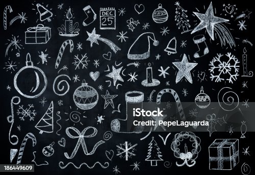 istock Christmas illustrations on blackboard 186449609