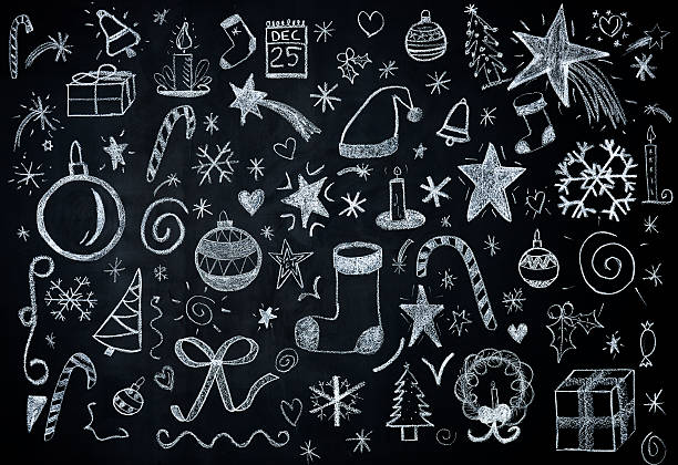 Christmas illustrations on blackboard Christmas illustrations on blackboard. doodle photos stock pictures, royalty-free photos & images