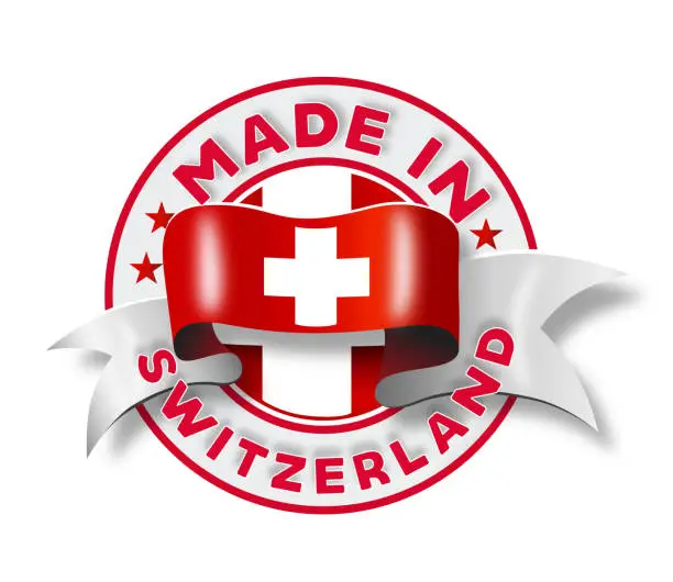 Vector illustration of Circle badge logo Made in Switzerland with national flag illustration