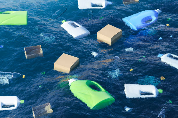 istock Ocean polluted by plastic and paper material, bottles and boxes 1864545956