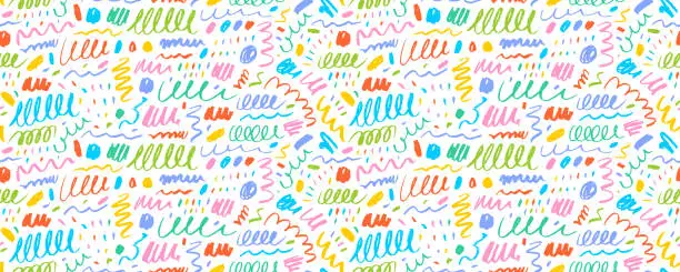 Vector illustration of Swirls and squiggles childish cute seamless pattern.