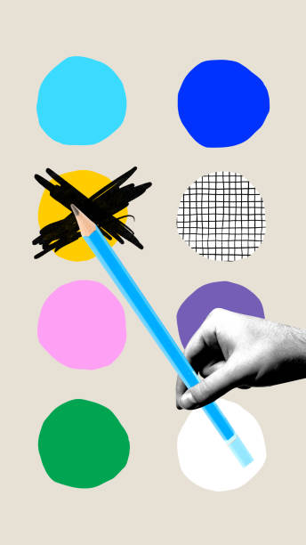 istock Human hand holding pencil over light background with abstract element. Writer, journalism. Contemporary art collage. 1864551356