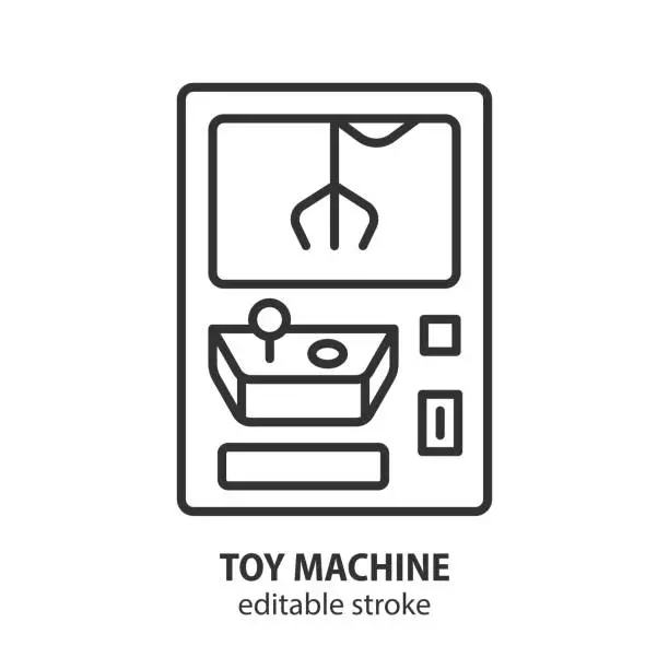Vector illustration of Claw crane machine line icon. Toy vending machine vector symbol. Editable stroke.