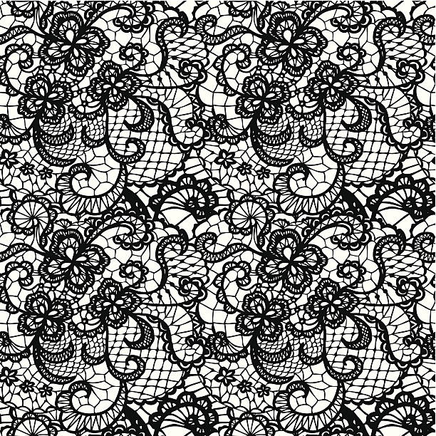 Wallpaper in a swirling lace pattern in black and white Lace black seamless pattern with flowers on white background black lace stock illustrations
