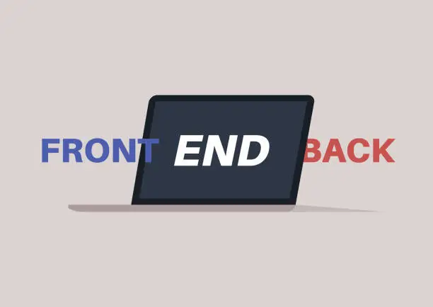 Vector illustration of An illustrative representation of a laptop screen showcasing the convergence of frontend and backend development