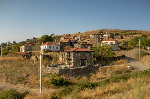 View of a village in mountain ridge near Karaburun Izmir.