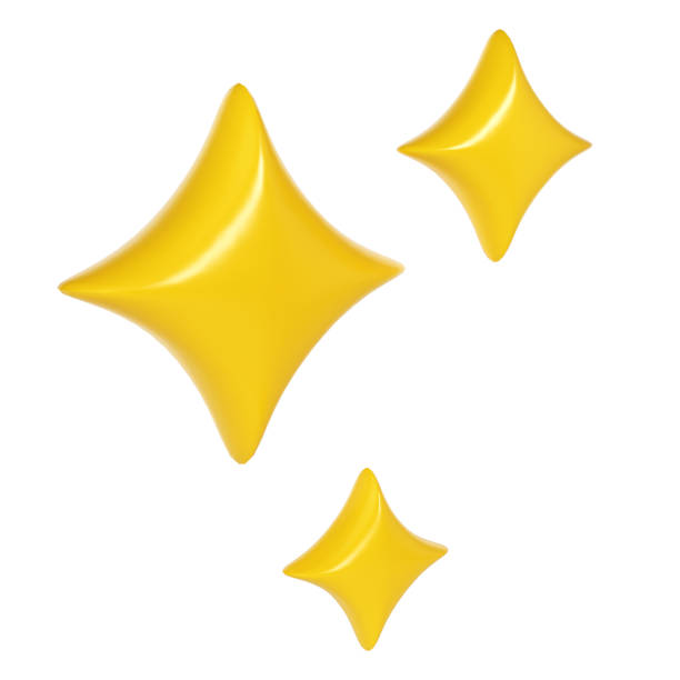 istock 3d winter yellow Christmas stars sparkle. Cute shiny star shaped object element icon. shine symbol isolated on white background illustration 1864582899