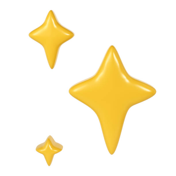 istock 3d winter yellow Christmas stars sparkle. Cute shiny star shaped object element icon. shine symbol isolated on white background illustration 1864582903