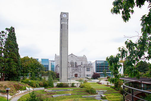 Vancouver, Canada - September 3,2021: View of UBC Clock Tower and Library at UBC