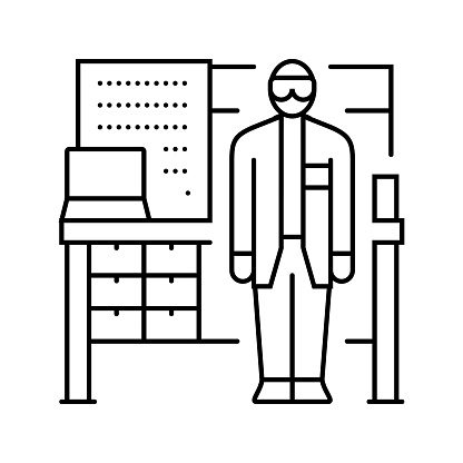 medical technologist at workbench line icon vector. medical technologist at workbench sign. isolated contour symbol black illustration