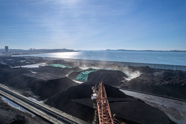 istock Aerial view of coal transportation port 1864599145