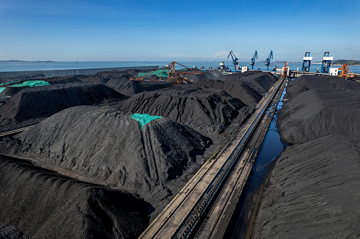Aerial view of coal transportation port