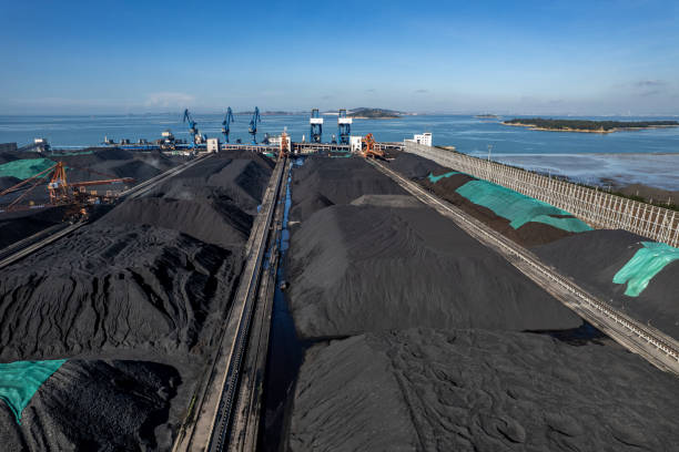 istock Aerial view of coal transportation port 1864600285