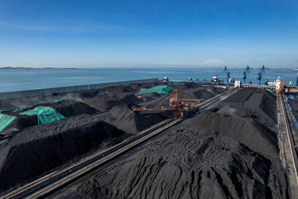 istock Aerial view of coal transportation port 1864600292