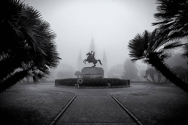 Fog in Jackson Square New Orleans A foggy day in Jackson Square jackson square stock pictures, royalty-free photos & images