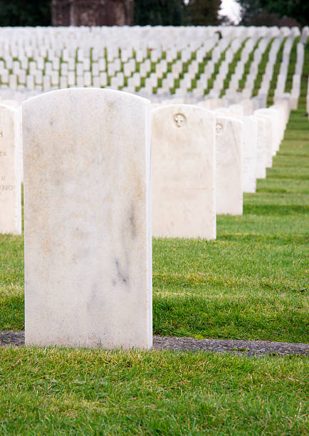 istock Unmarked White Marble Stone Military Headstones Hundreds Row Gravestone 186462295