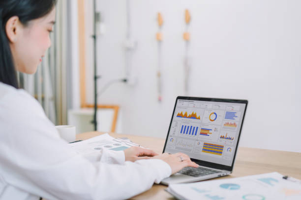 istock Advisor financial business analytics woman team analyzing data charts, graphs, and a dashboard on laptop screen. Data analysis concept 1864624202
